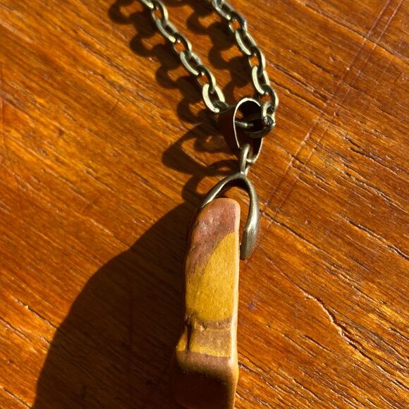 Tan Brown Raw Mookaite Jasper Stone Pendant Necklace Antique Bronze Chain - Picture 3 of 7